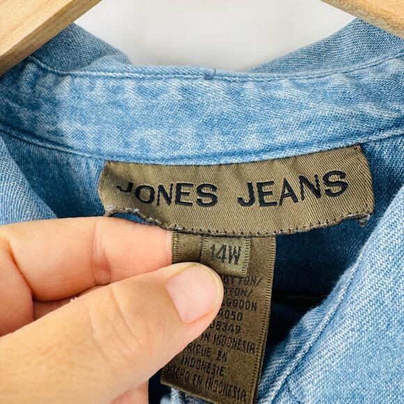Vintage Jones Jeans 90s Chambray Button Down Closet Staple Shirt Womens Size 14W - Picture 4 of 6
